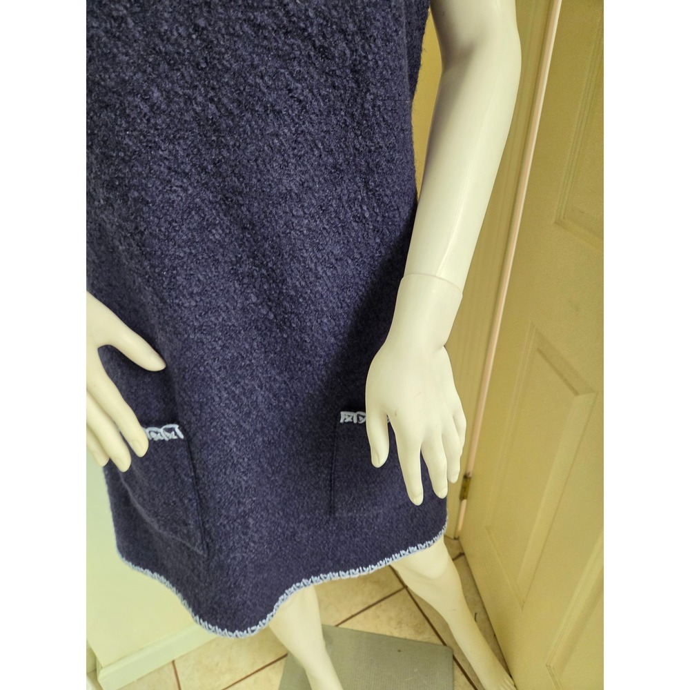 Sail to Sable Navy Blue Wool Blend Boucle Embroidered Shift Dress Size 8 - Picture 4 of 11